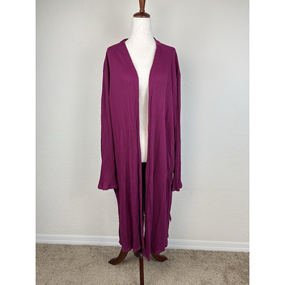 J Jill Wearever 4x Cardigan Purple Ribbed Open Front Stretch Long Duster Relaxed